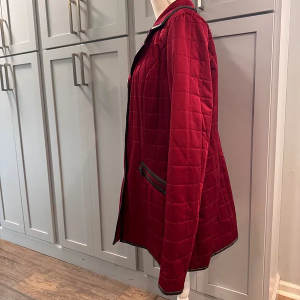Pendleton Womens Quilted Barn Jacket Red Faux Leather Trim Snap Front Coat XL - Image 2