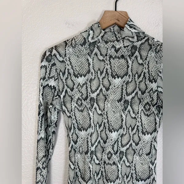 AFRM Revolve Zadie Semi Sheer Mesh Snakeskin Snake Print Long Sleeve Top Small - Image 4