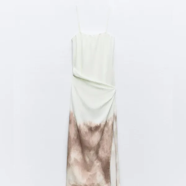 Zara NWT ombré tie dye beige brown white midi maxi dress with side slit - Image 14