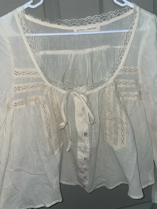 Stitch and feather top blouse White Size M - Image 3