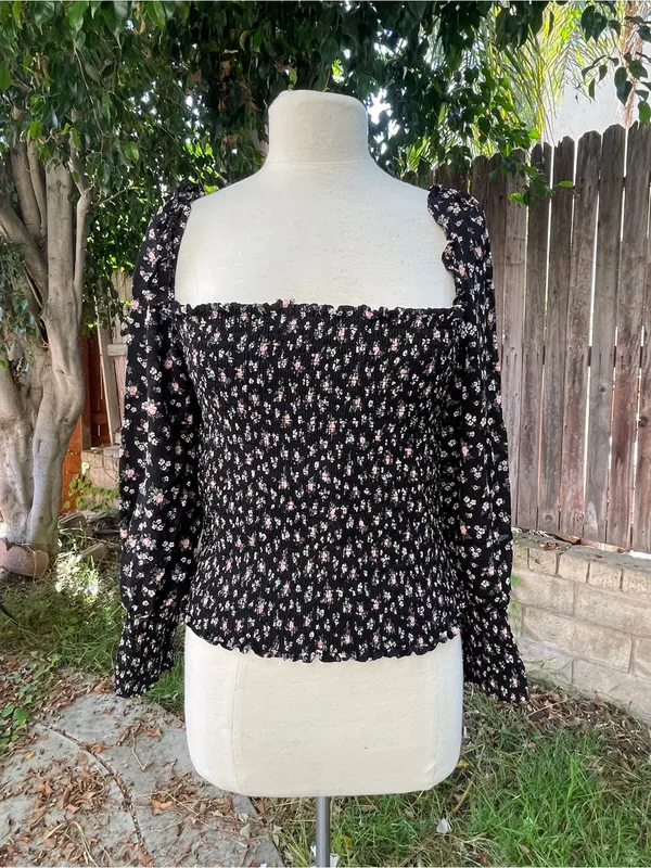 Reformation Pinto Smocked Square Neck Floral Peasant Top cottage festival 1X - Image 3