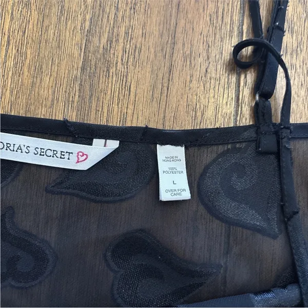Victoria's Secret Black Sheer Nightie Slip Sexy Sz L Hearts - Image 8