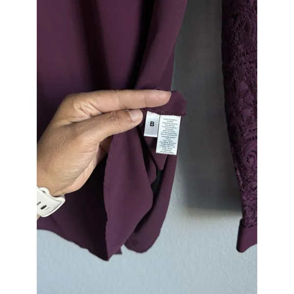 Ann Taylor LOFT Plum Burgundy Lace Sleeve Button Down Blouse Shirt Romantic Goth Witchy S - Image 10
