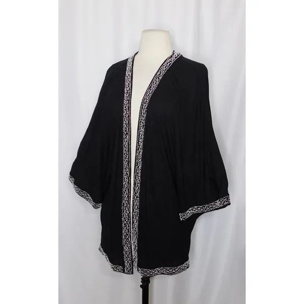 Anthropologie LEIFNOTES Twirled Trim Beaded Kimono Cardigan Sweater Black Small - Image 5