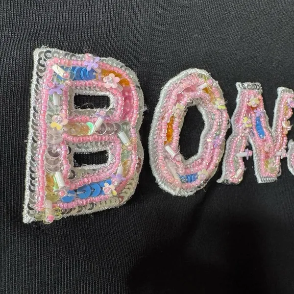 Endless Rose Bonjour Beaded Sequin Tee Textured Black Pink Small - Image 7