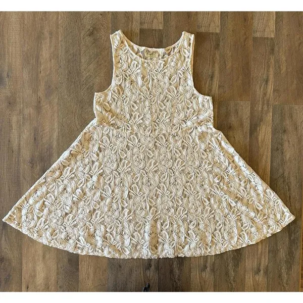 Free People Sleeveless Lace Overlay Dress Sheer Trapeze Flare Coverup Size Large - Image 4