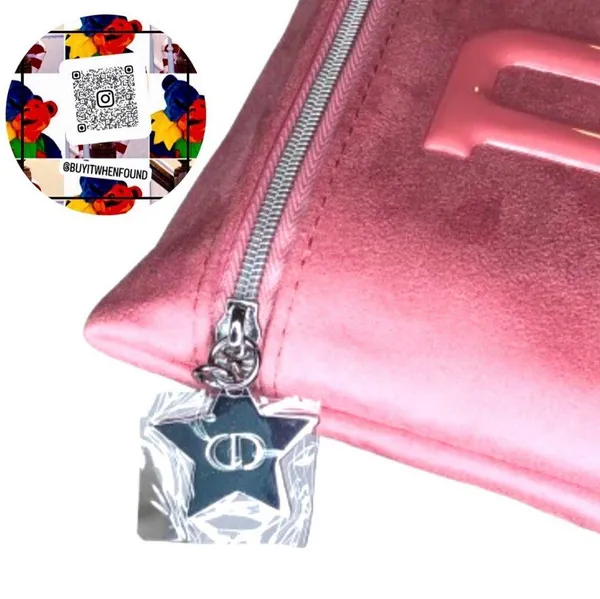 DIOR Logo Embossed Pink Sueded Top Zipper Clutch NWOT - Image 5