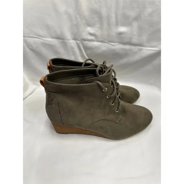 Dr. Scholls Womens Olive Green Faux Suede Lace Up Wedge Ankle Booties - Image 6