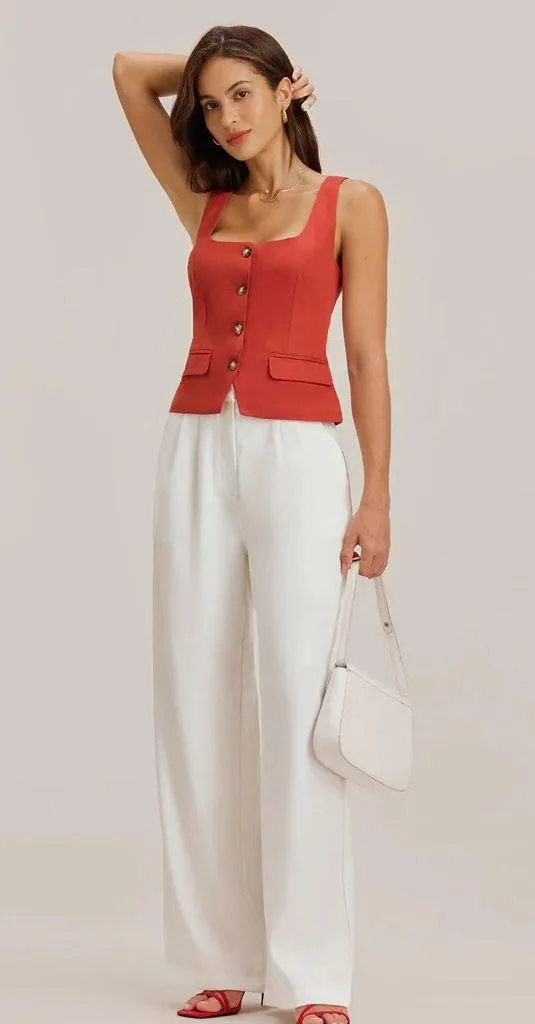 Rihoas White Ruched Straight Pants Size XS - Image 5