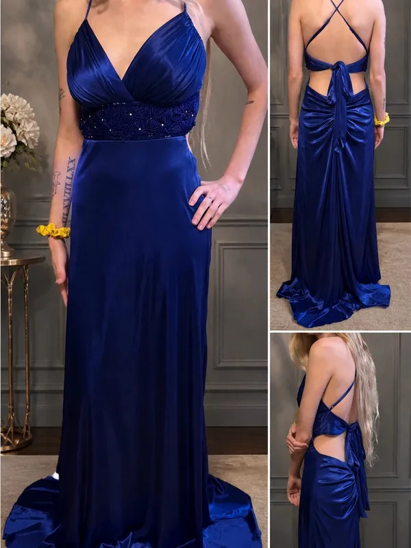 B. Darlin Royal Blue Formal Gown Size 1/2 Junior Prom Dress Side Cutout Ruched - Image 2