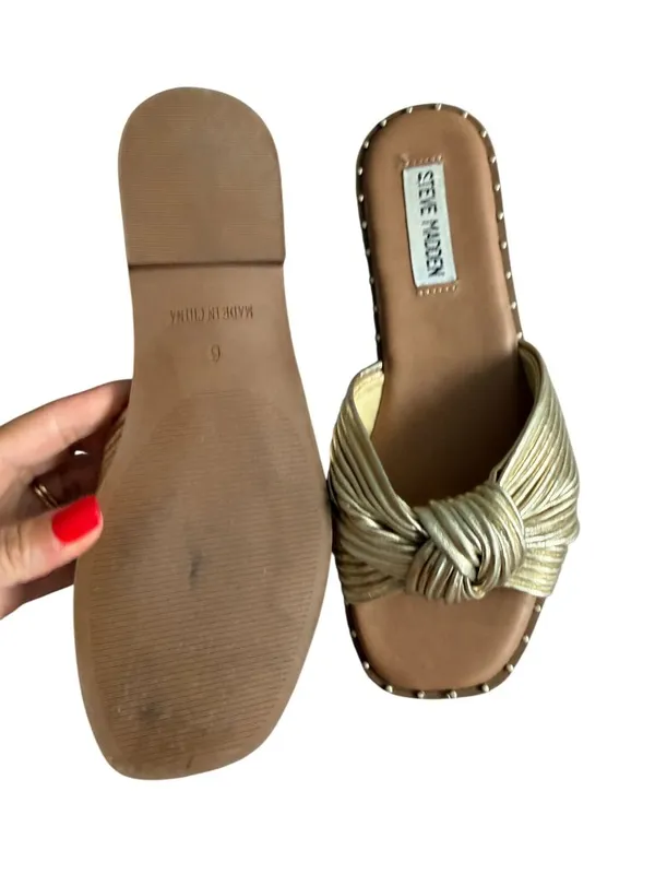 STEVE MADDEN Gold Leather Knot Slide Sandals Size 6 - Image 3
