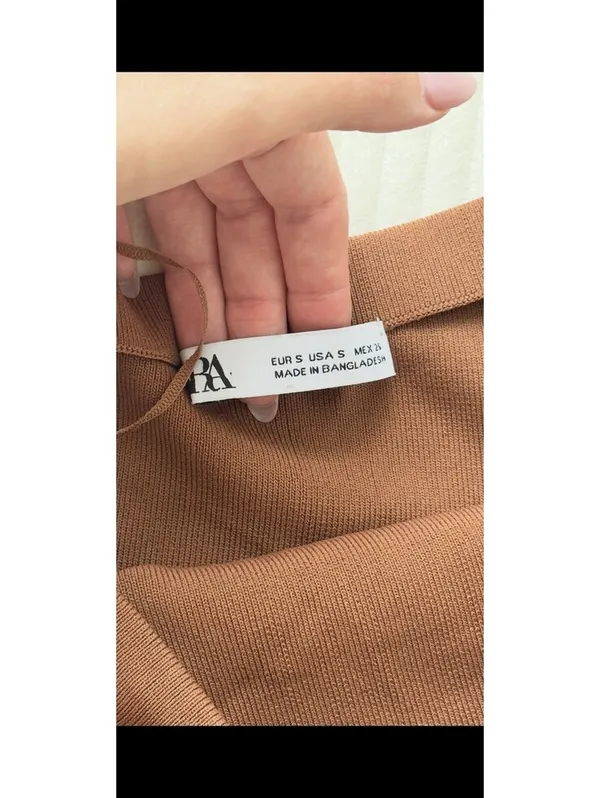Zara Ribbed One Shoulder Knit Top Brown Ruched Stretch Short Sleeve Size S - Image 6