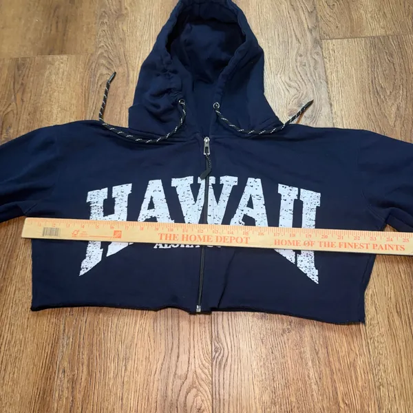 RR Hawaii Resort Navy Blue Cropped Zip Up Hoodie Hawaii Aloha State Womens M - Image 4