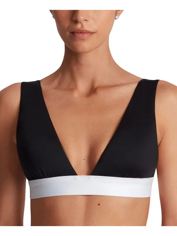 Lauren Ralph Lauren Womens Banded Modern V-Neck Bikini Swim Top Black / White 12 - Image 6