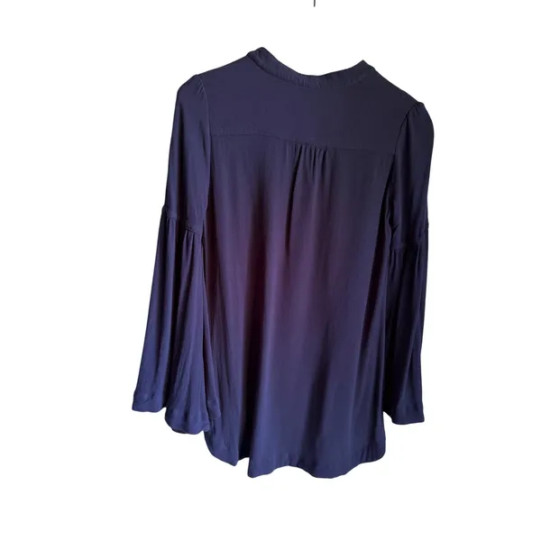 Free People Navy Bell Sleeve Henley Blouse XS Boho Rayon Tunic Top - Image 5