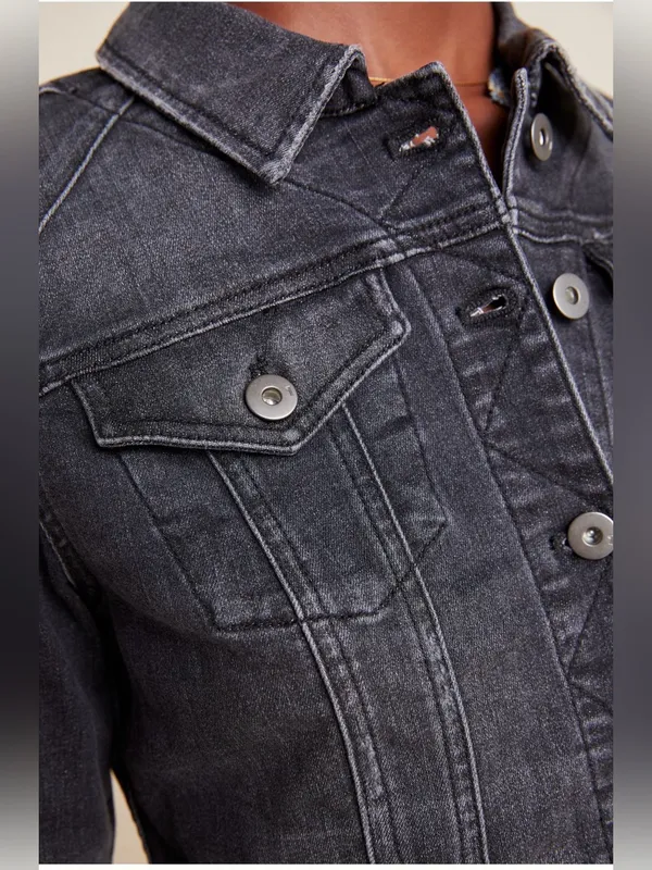 Anthropologie Pilcro Dark Gray Denim Jacket Sz M - Image 5