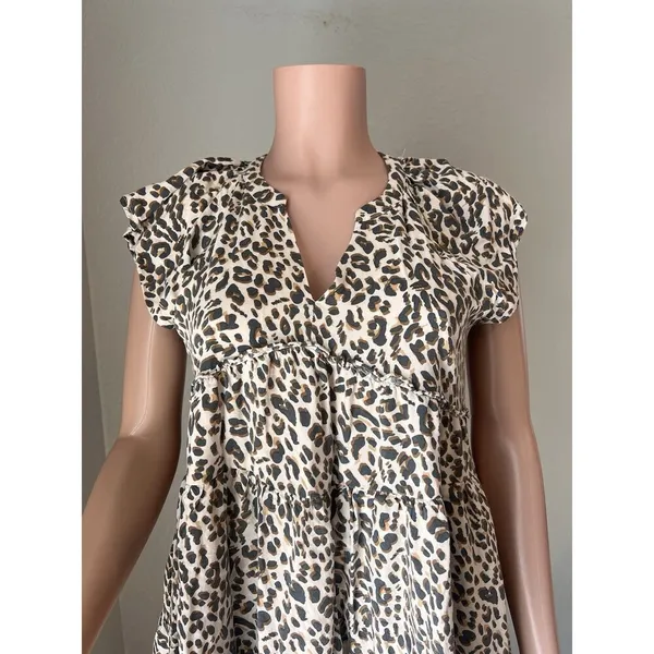 Thml Smock Baby Doll Cheetah Leopard Summer Size Small Dress With Pockets #93 - Image 5