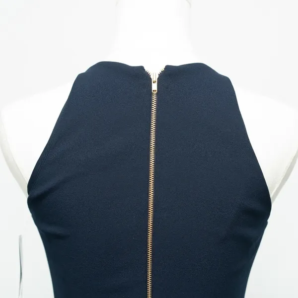 Betsy‎ & Adam Arielle Scuba Crepe Ruffle Slit Gown Navy Size 2 - Image 8