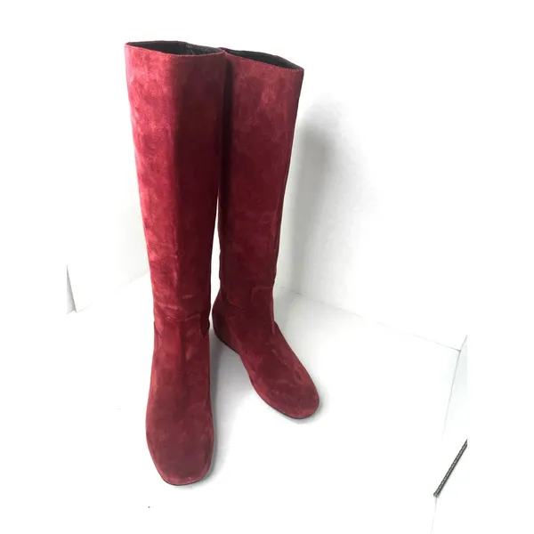 Longchamp Red Brick Suede Knee High Riding Boots Flat Leather EU 37 - Image 3