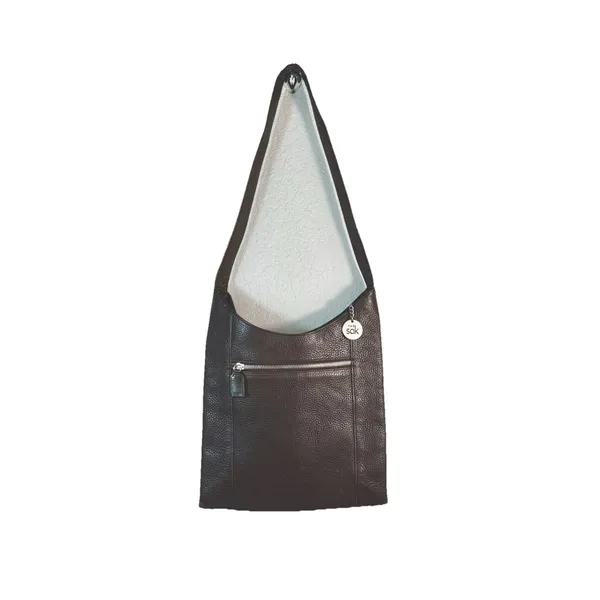 Brown Pebbled Leather Hobo Shoulder Bag The Sak Minimalist Zip Pocket Purse Y2K - Image 2