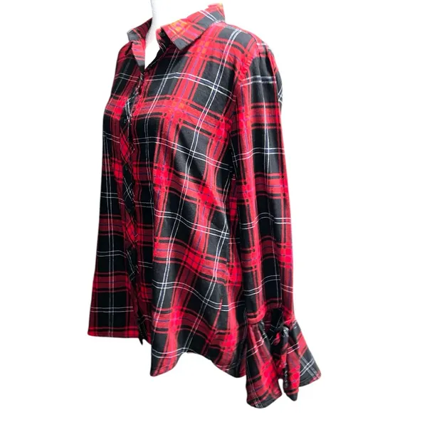 Beach lunch lounge Plaid ladies Shirt - Red and Black buffalo plaid - Image 7