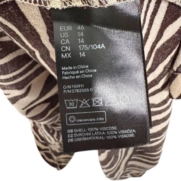 H&M Women's Zebra Print Long Sleeve Cinched Waist Mini Dress Size 14 - Image 5