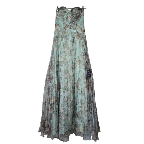 Lulus Most Beautiful Day Sage Multi Floral Print Organza Maxi Dress Large NWT - Image 13