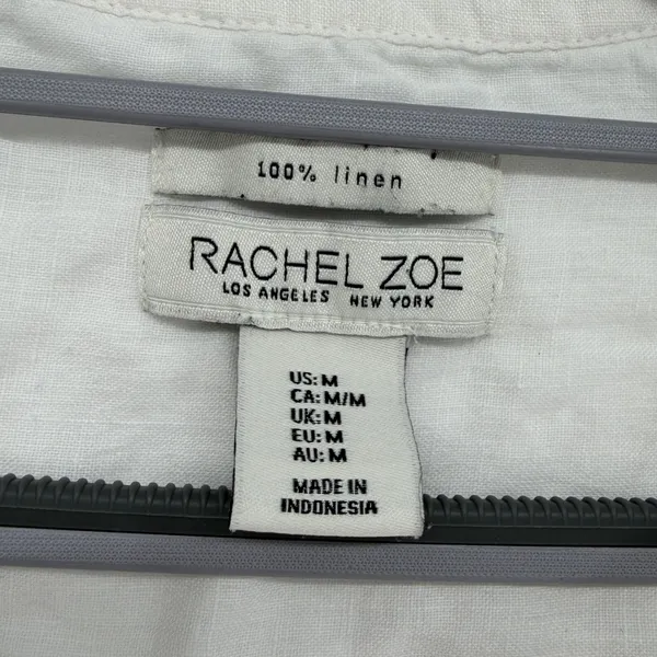 Rachel Zoe White 100% Linen Button Front Blouse Long Sleeve Top Womens Medium‎ - Image 4