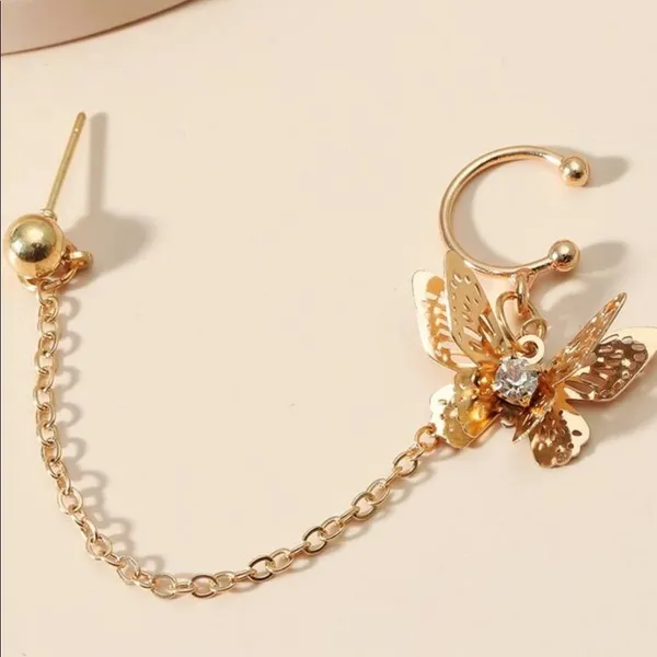 Gorgeous Butterfly charm chain linked cuff stud Gold - Image 3