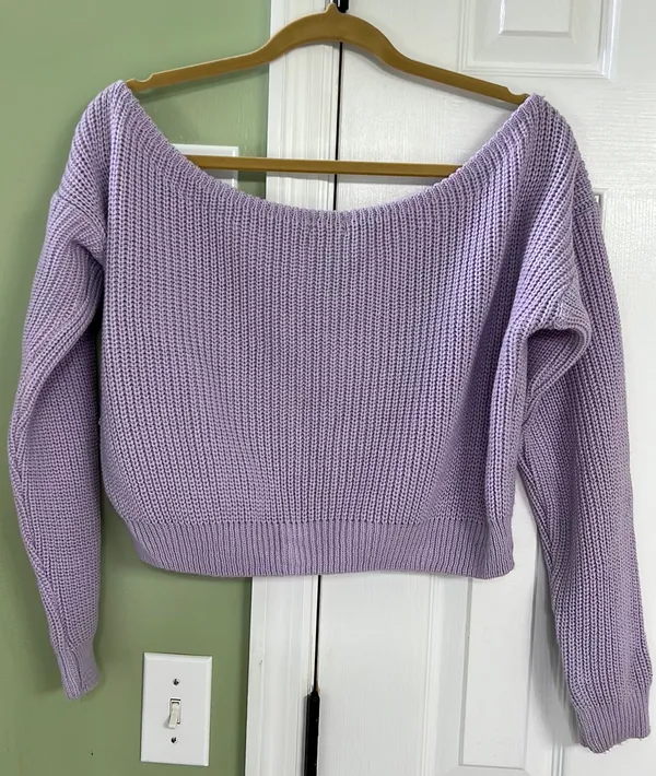 Nasty Gal Purple Off Shoulder, Cropped Sweater - Image 2