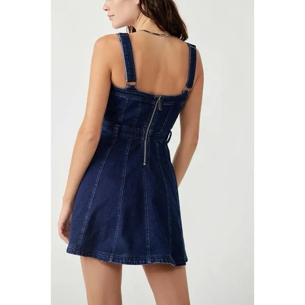 Free People Dark Indigo Denim Mini Dress Size L It has pockets on the sides. - Image 3