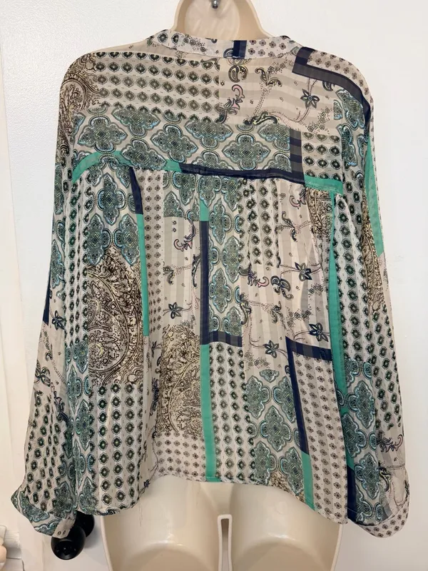 ee:Some Poet Balloon Sleeve Mixed Print Button Down Blouse Size L Paisley - Image 7