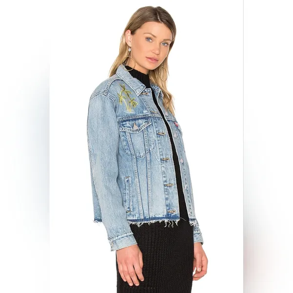 NWT Levi's Ex-Boyfriend Trucker Indigo Memory Embroidered Palm Tree Jacket S - Image 2