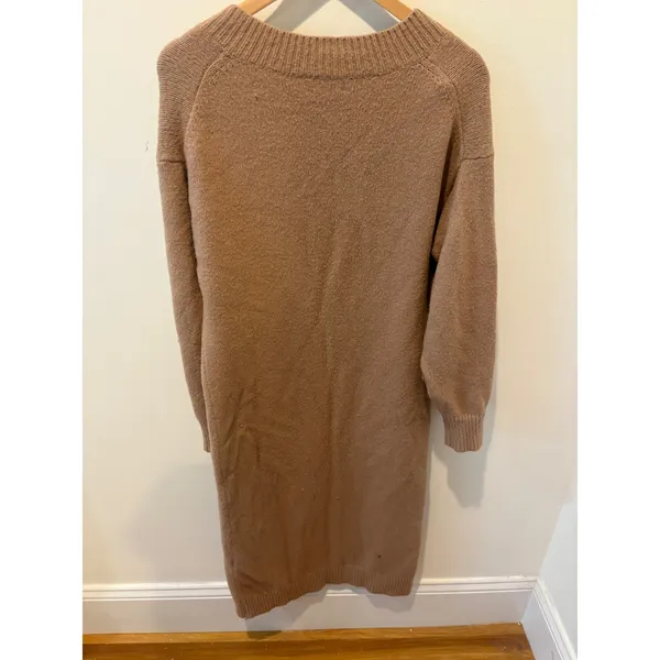 Wilfred Aritzia Brown V-Neck Wool Cashmere Blend Midi Sweater Dress Small - Image 3