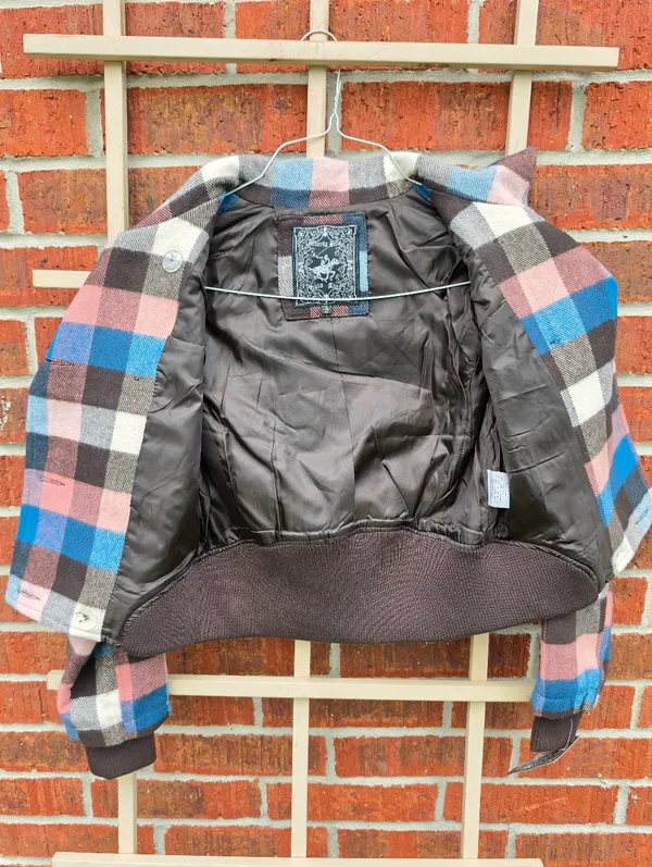 NEW Beverly Hills Polo Club Wool Blend Plaid Crop jacket Medium - Image 12