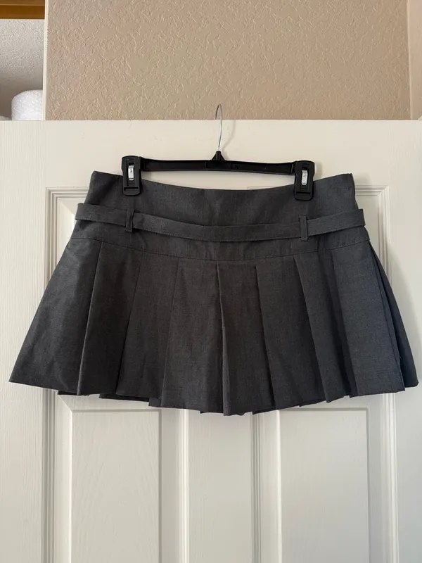 Zara Grey Belted Pleated Mini Skirt   - Image 5