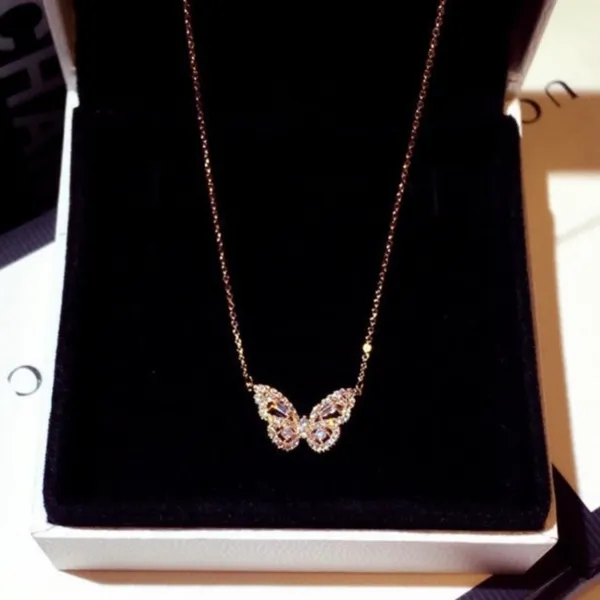 14K Rose Gold Plated Butterfly Pendant Necklace for Women - Image 5