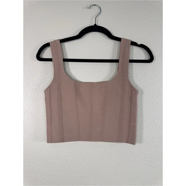 All Row Tan Ribbed Knit Cropped Tank Top Women S Basic Staple Neutral Minimalist - Image 9