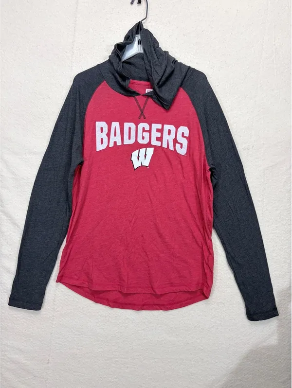 Hooded Tee LG Red Box Seat Cotton Blend Long Sleeve Graphic Badgers - Image 2