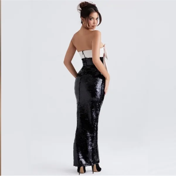HOUSE OF CB Holly Sequins Strapless Bow Dress XS - Image 4