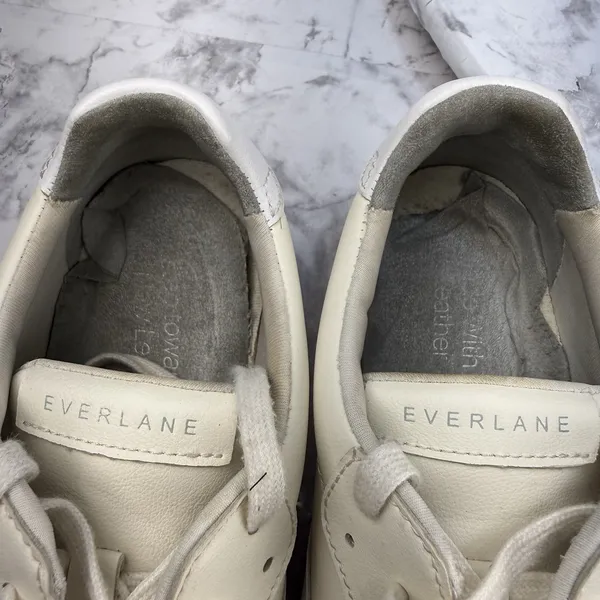 Everlane The ReLeather Tennis Shoes Size 8 Ivory Off White Taupe Leather Sneaker - Image 8