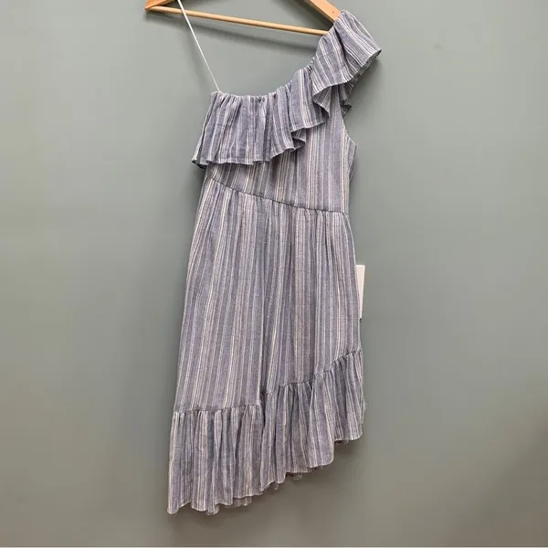LoveShackFancy Pamela Midi Dress Asymmetrical One Shoulder Blue M - Image 6