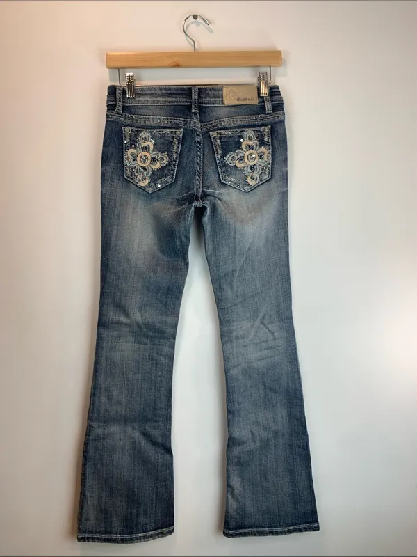 Grace in LA bedazzled cross jean sz 27 western faith boot cut rhinestones moto - Image 4