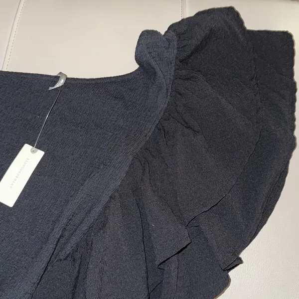Anthropologie One-Shoulder Ruffle Top Black‎ Textured XXS NWT - Image 4