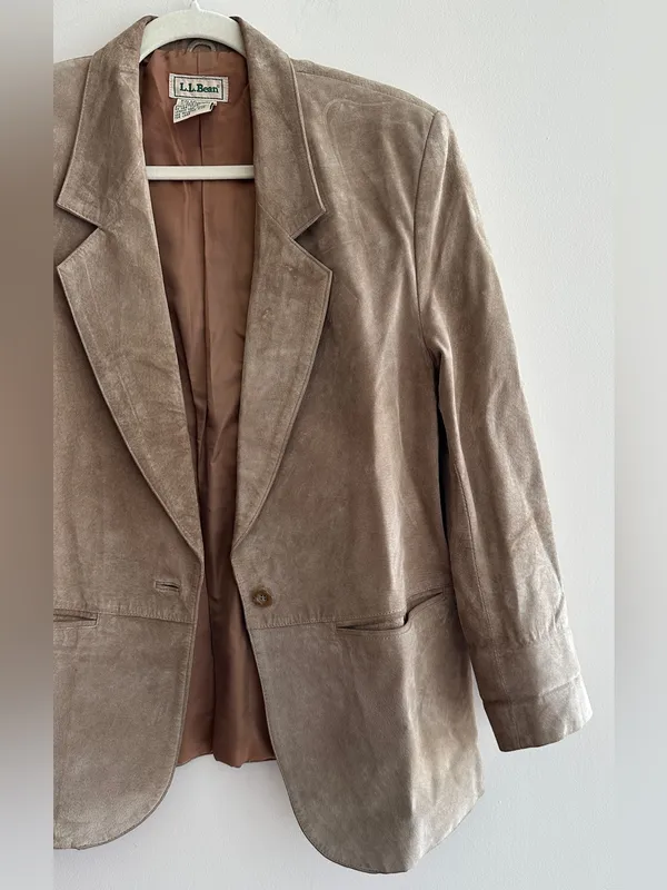 L.L. Bean Tan Suede Blazer Jacket, Fall Outerwear, Size 10 Petite - Image 3