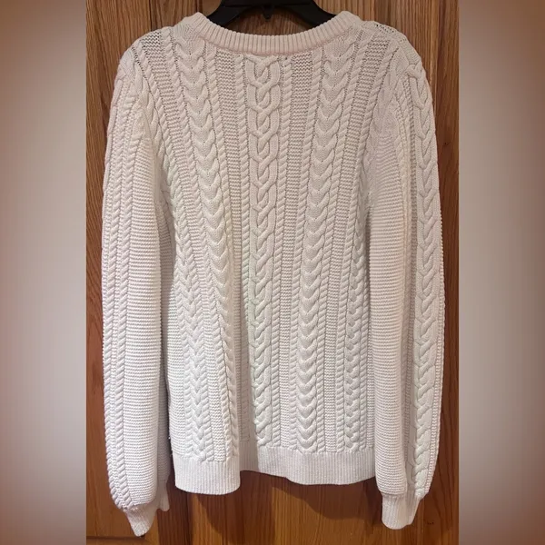 Banana Republic Ivory Chunky Cable Knit Crew Neck Button-Shoulder‎ Sweater Small - Image 5