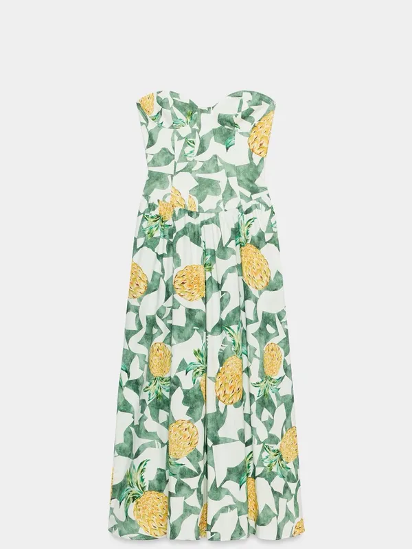 Zara Strapless Fruit Print Maxi Dress - Green & Yellow - Image 7