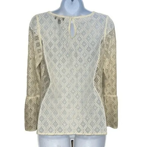 THE LIMITED Ivory Open Lace Crochet Belled Sleeve Top‎ NWOT Size XS - Image 5