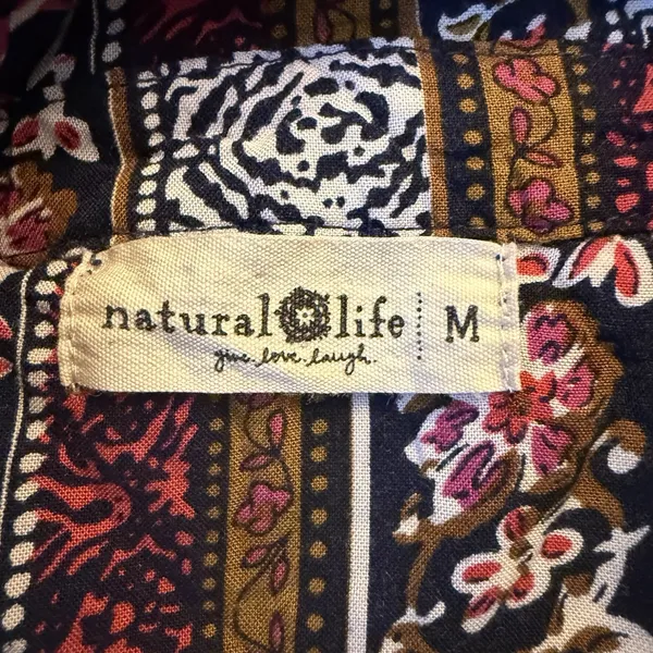 Natural Life‎ M Ansley Boho Tunic Silky Shirt Dress Stripe Button Front - Image 9