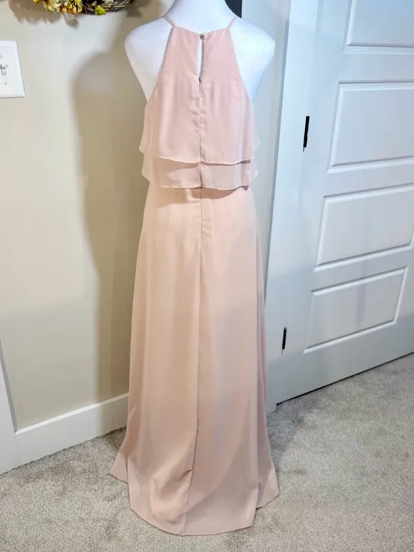 💥Jenny Yoo Charlie Blush Chiffon Ruffle Halter Bridesmaid Maxi Gown Sz 2 🧡 - Image 6